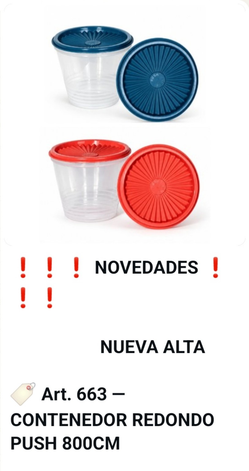 Nuevo contenedor redondo Push de 800 centímetros cúbicos, artículo 663