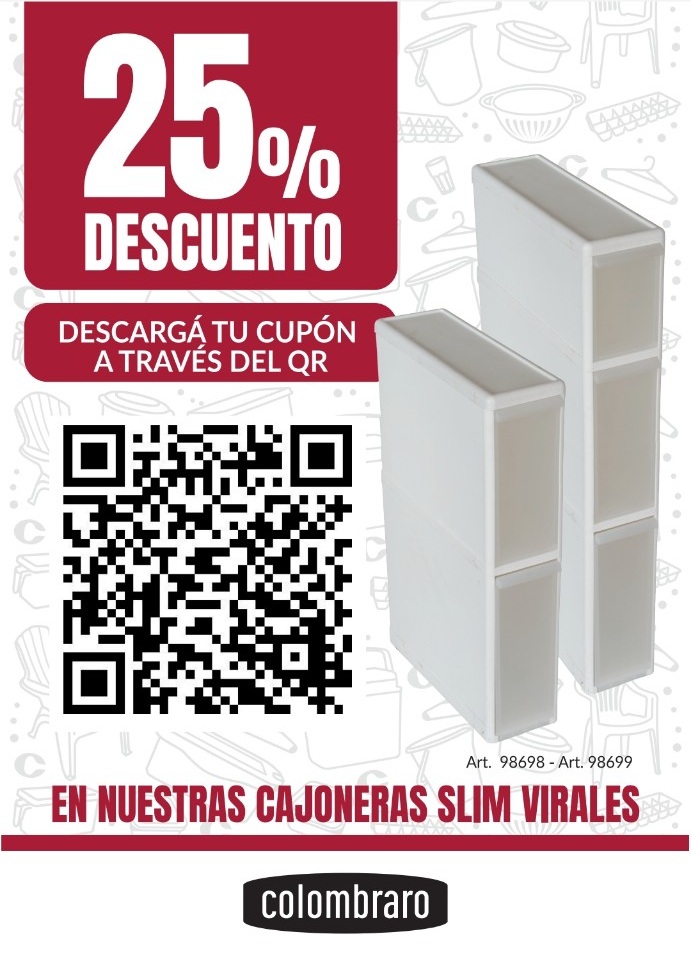Cupón QR Colombraro: 25% de descuento en cajoneras Slim